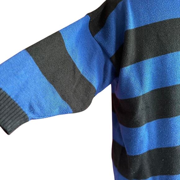 Vintage Sweater Womens Size Small Blue Black Striped Batwing Retro 80s Twee Indy - Picture 5 of 8